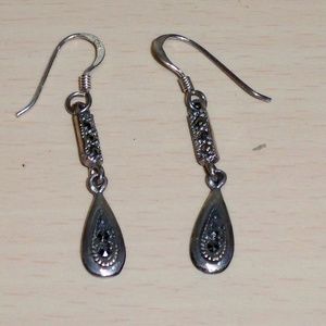 925 Silver Marcasite Drop Teardrop Earrings